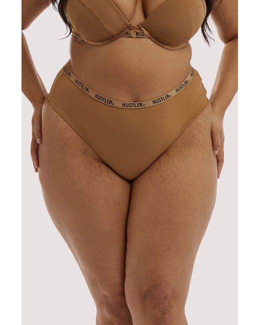 Hustler Brown Branded Ribbed High Waist Thong Caramel