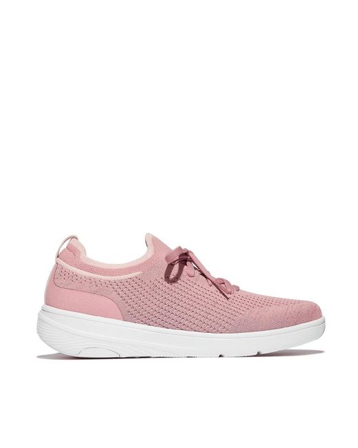 Fitflop Pink Super-Q Knit Slip-On Laced Trainers Webbing Polyester/Microfibre