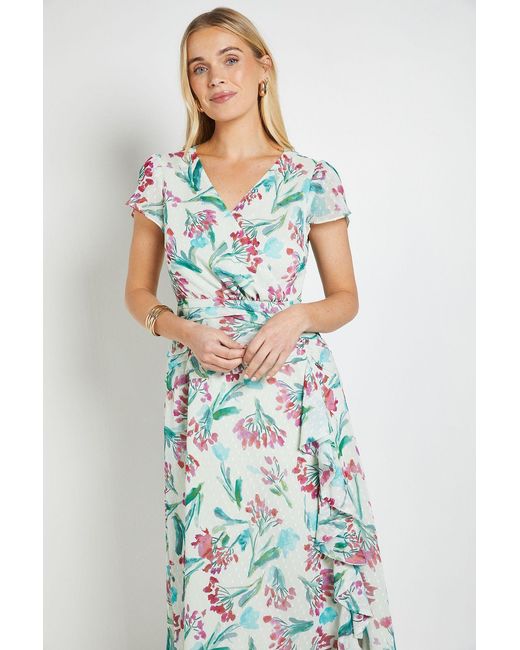 Wallis Blue Petite Floral Dobby Ruffle Midi Dress