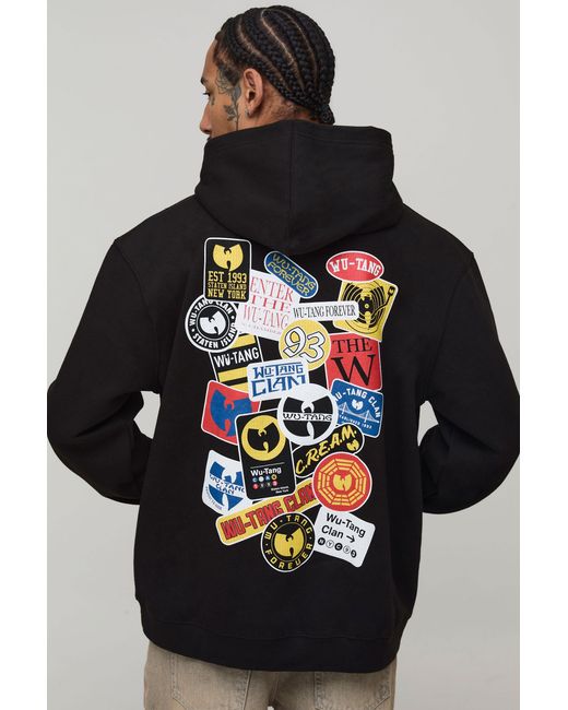 BoohooMAN Black Oversized Wu-Tang License Printed Hoodie for men