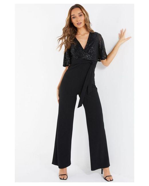 Quiz Black Sequin Wrap Palazzo Jumpsuit in Blue Lyst UK