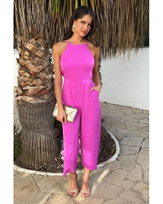 AX Paris Pink Hot Strappy Racer Neck Jumpsuit