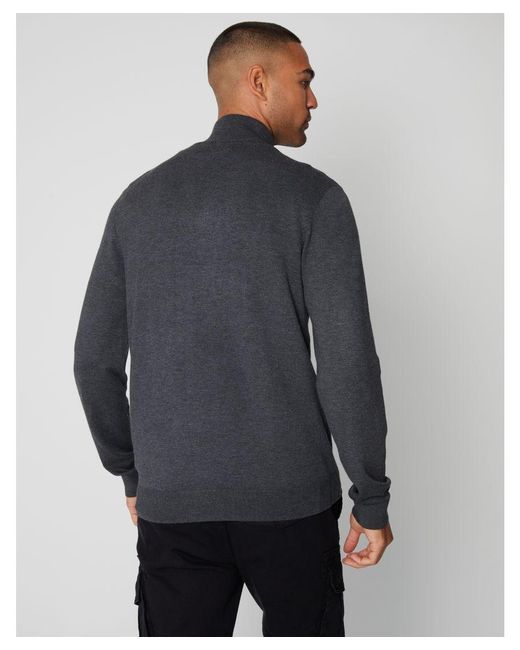 Threadbare Gray Charcoal 'tucci' Funnel Neck Quarter Zip Knitted Jumper for men