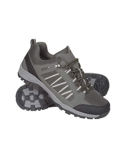 Mountain Warehouse Gray 'Path' Walking Shoes Cushioned Footbed Mesh Lining Waterproof Comfy Trail Trekking Trainers for men
