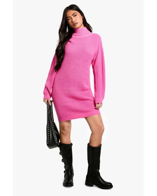 Boohoo Basic Roll Neck Jumper Dress in Pink Lyst UK