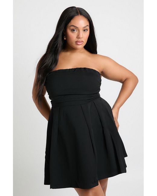 Boohoo Black Plus Structured Ruched Mini Bandeau Skater Dress