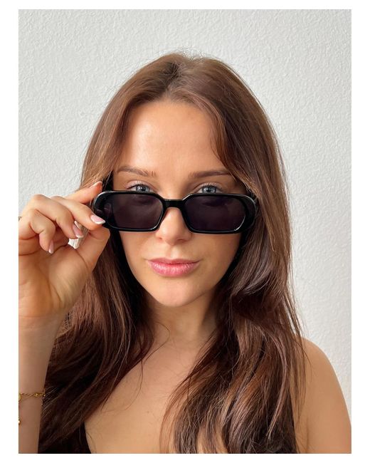 SVNX Brown Retro Plastic Frame Rectangle Sunglasses