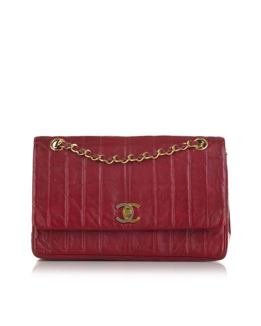 Chanel Pre-owned Vintage Vertical Flap Bag Red Lambskin