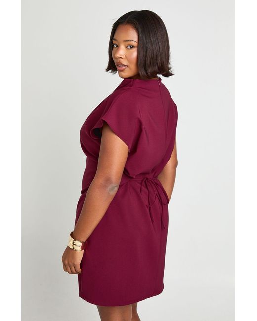 Boohoo Red Plus Asymmetric Ruched Cap Sleeve Shift Dress