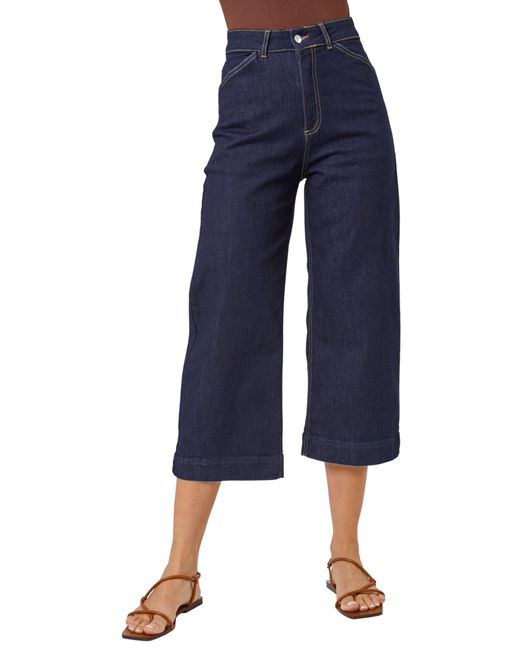 Roman Blue Wide Leg Stretch Denim Cropped Culottes