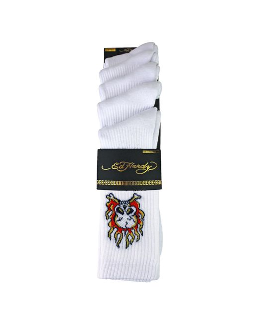 Ed Hardy White 5 Pack Crew Socks Skull Pattern Soft Breathable Casual for men