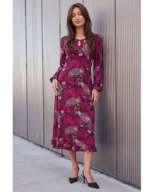 Roman Purple Floral Keyhole Dress