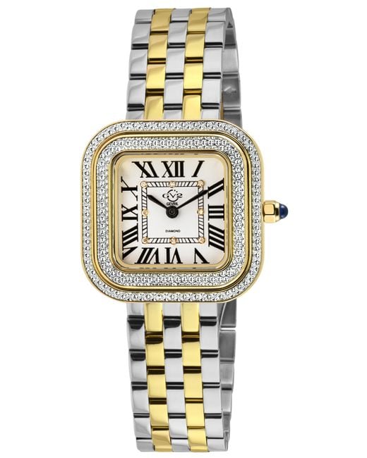 Gv2 Metallic Bellagio Swiss Made Diamond- Dial, Two Toned Ss/Ipyg Bracelet Watch