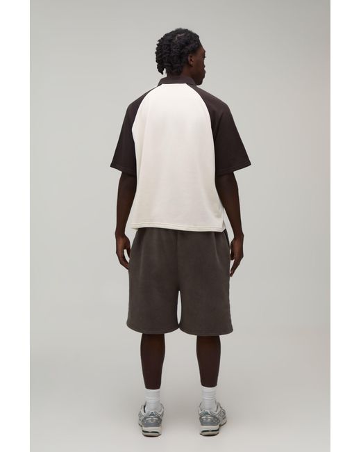 BoohooMAN Natural Oversized Boxy Half Sleeve Script Raglan Polo for men