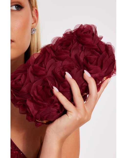 Quiz Red Organza Rose Box Bag