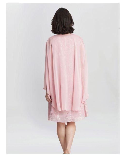 Gina Bacconi Pink Foil Floral Dress And Chiffon Cape