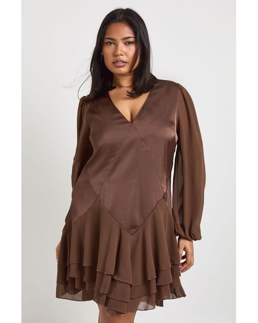 Boohoo Brown Plus Chiffon Mix Panelled Smock Dress