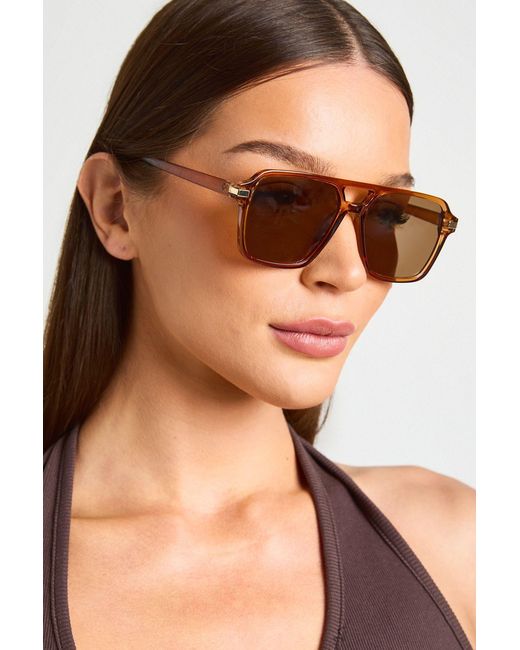 Boohoo Brown Chunky Aviator Sunglasses Metal