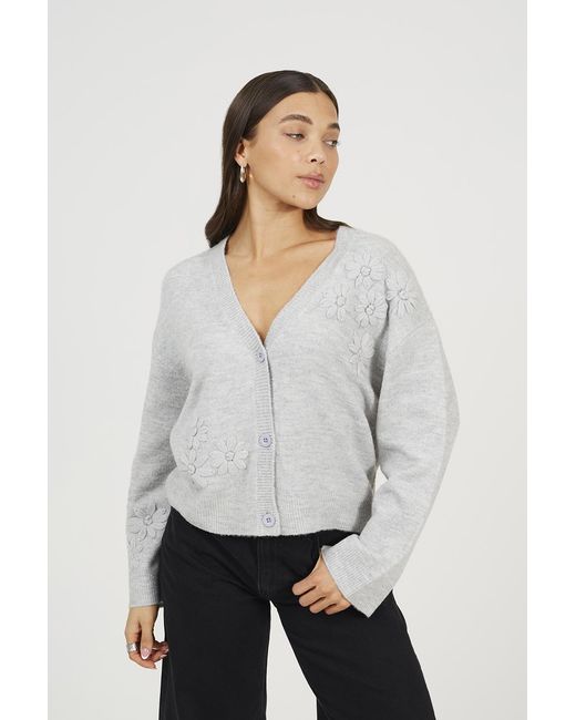 Brave Soul White Floral Embroidery V-Neck Cardigan