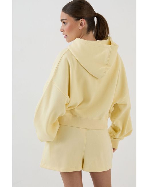 DSGN Studio Natural Collegiate Applique Boxy Crop Zip Through Hoodie