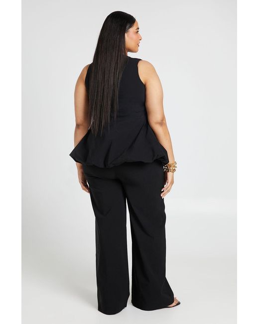 Boohoo Black Plus Bengaline Plunge V Neck Peplum Top & Wide Leg Trouser Co Ord