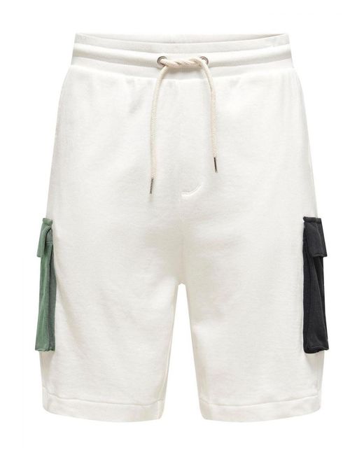Only & Sons White Cargo Shorts for men