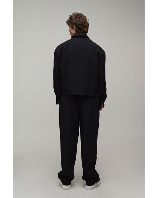 BoohooMAN Black Tailored Pleat Front Oversized Boxy Co-Ord Harrington Jacket for men