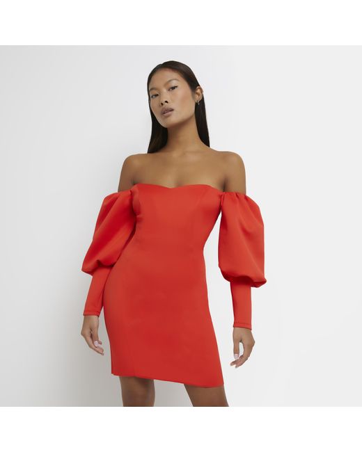 River Island Red Mini Dress Petite Bardot