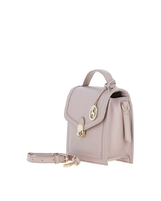 Ashwood Leather Pink Compact Handbag With Detachable Crossbody Strap