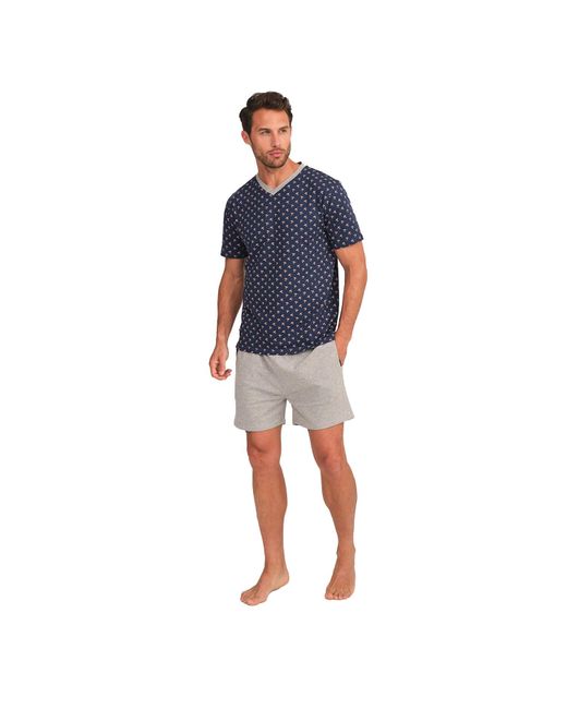 J&j Brothers Blue Jjbfh5300 Short Sleeve Pajamas for men