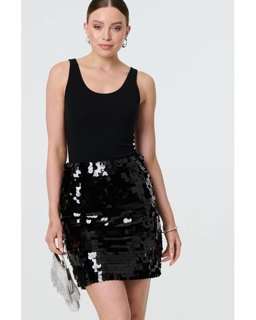 Izabel London Black Sequin Embellished High Waist Mini Skirt