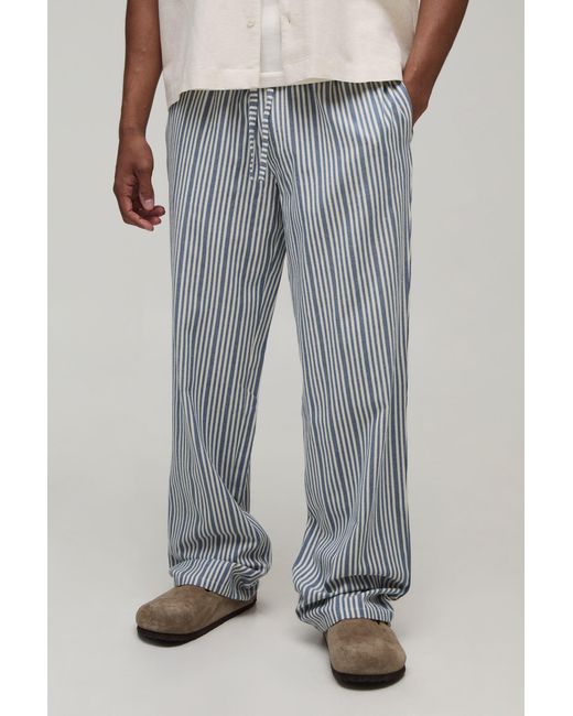 BoohooMAN Gray Relaxed Pinstripe Linen Look Trousers for men