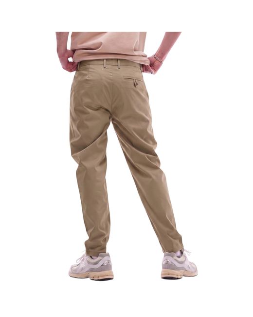 Topman Natural Chino Pant Tapered Fit Textured Soft Cotton Twin Pleat Trouser for men