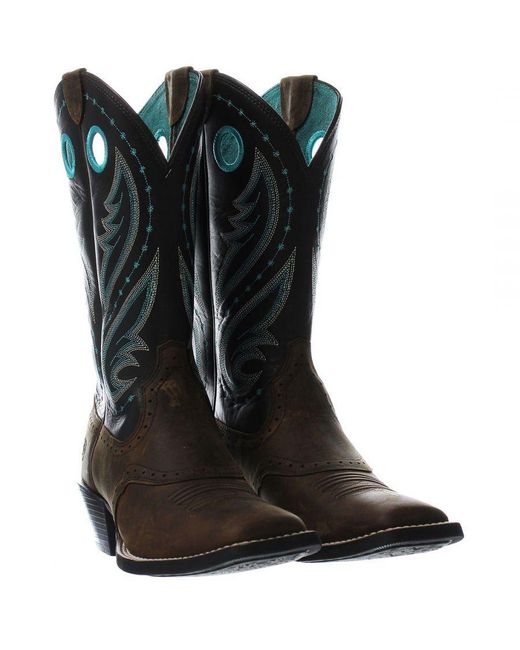 Ariat Black Round Up Melrose Western Boots Leather