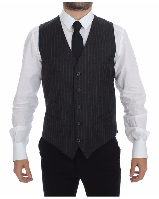 Dolce & Gabbana Blue Elegant Striped Dress Vest for men
