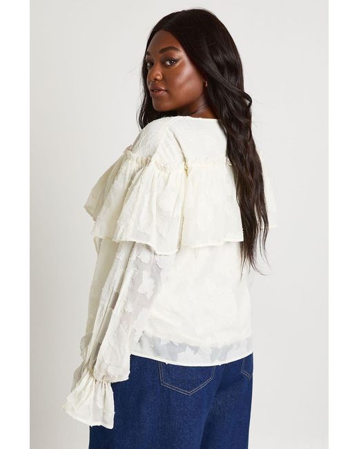 Boohoo White Plus Burnout Ruffle Front Blouse