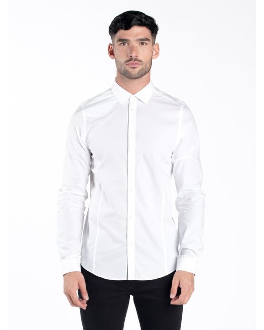 Luke 1977 White The Butchers Pencil Slim Fit Smart Shirt for men