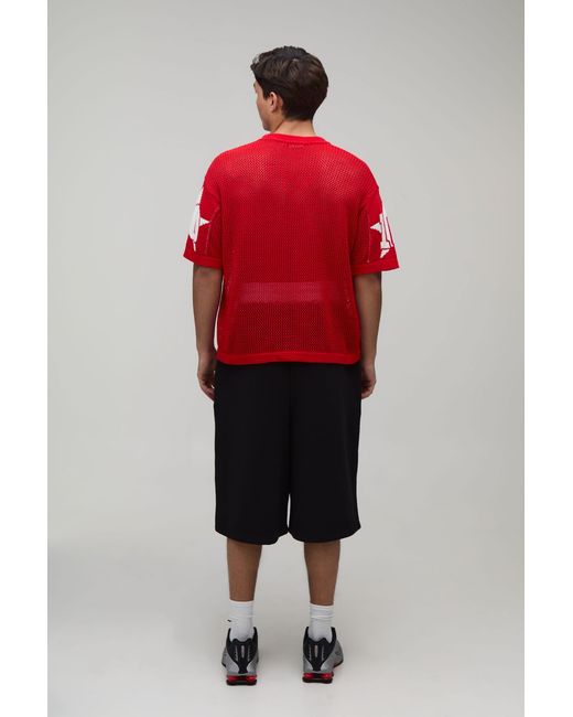 BoohooMAN Red Oversized Boxy Open Stitch Knitted Sports Top for men