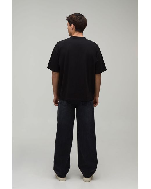 BoohooMAN Black Heavyweight Embroidered Oversized T-Shirt for men