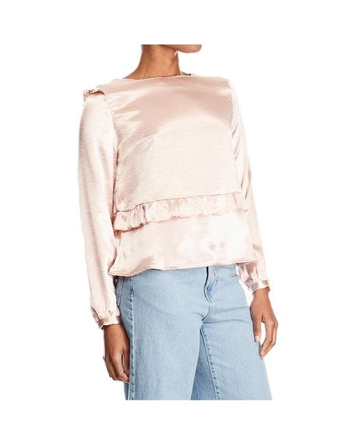 Brave Soul Blue Ezmaesat Frill Top Long Sleeve Crew Neck Party Blouse Tee New