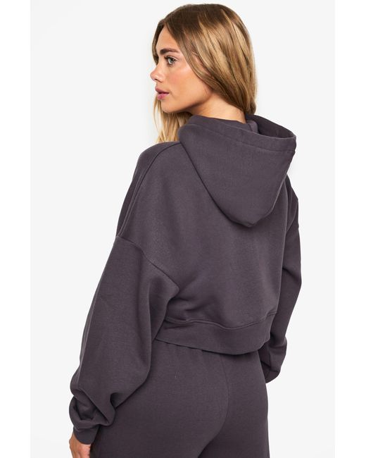 Boohoo Purple Petite Boxy Balloon Sleeve Oversized Zip Through Hoodie