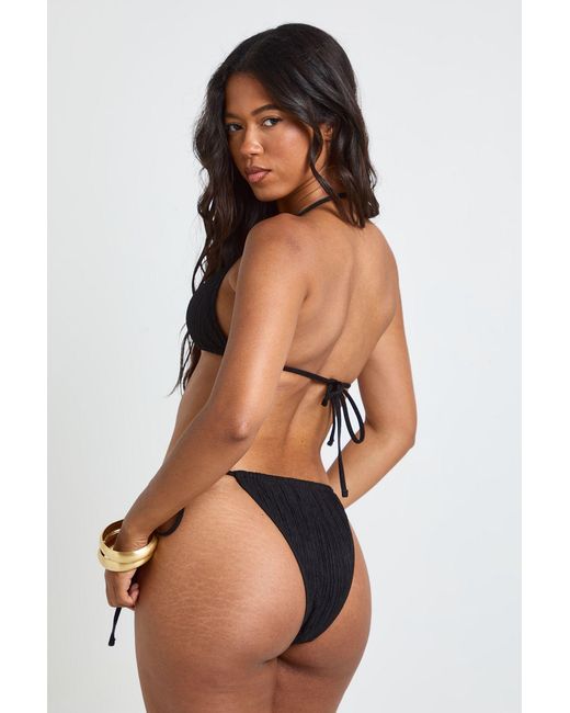 Boohoo Black Textured Triangle Bikini Top & Tie Side Bottom Set