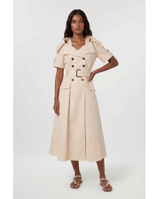 Karen Millen Natural Tailored Cotton Trench Belted Full Skirted Midi Dress