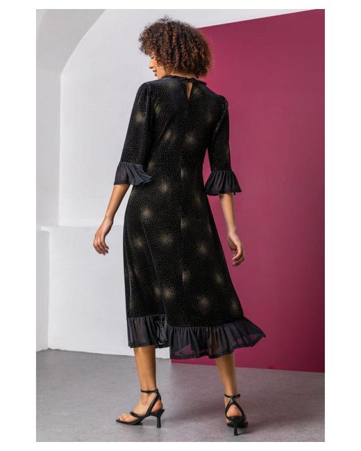 D.u.s.k Black Velvet Sparkle Frill Detail Dress