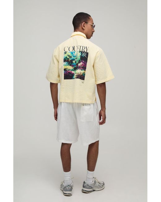BoohooMAN Natural Oversized Short Sleeve Poplin Stripe Polo Shirt for men