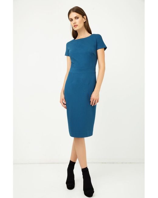 Conquista Blue Petrol Fitted Cap Sleeve Dress