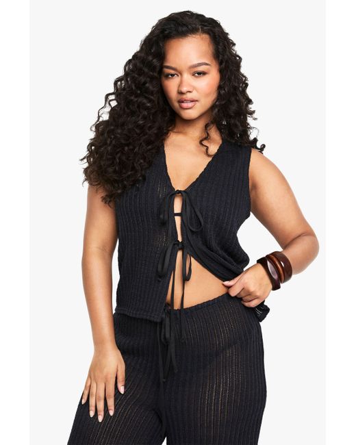 Boohoo Black Plus Beach Tie Front Top