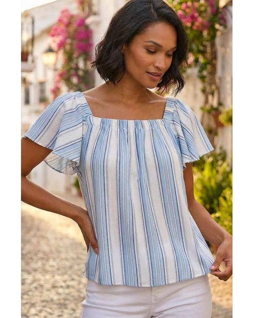 D.u.s.k Blue Stripe Ruffle Top