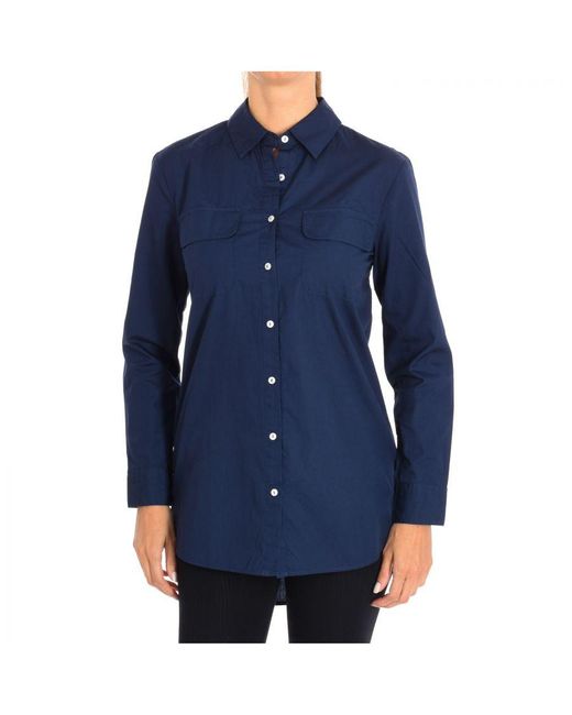 Benetton Blue Womenss Long Sleeve Lapel Collar Shirt 5Wr85Q8L4