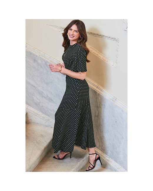 Sosandar Black Spot Print Keyhole Detail Jersey Dress